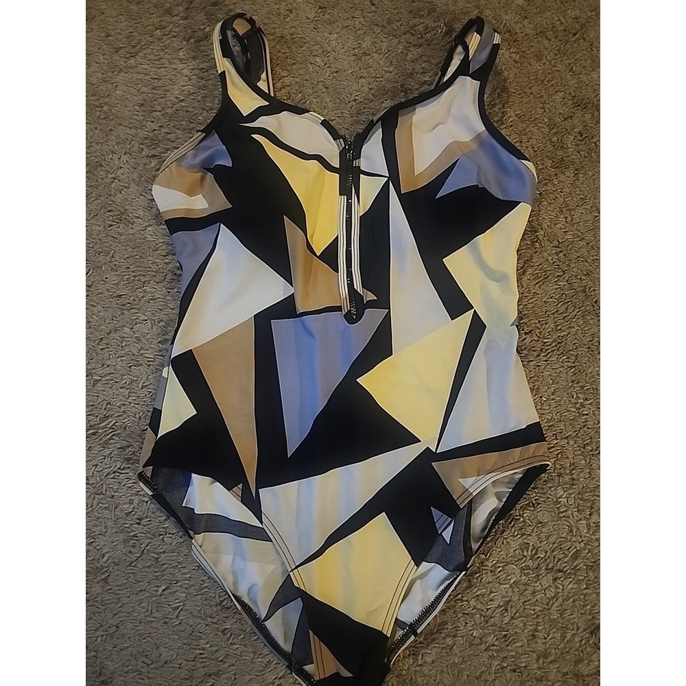 Miraclesuit One Piece Bathing Swim Suit 14  Colorblock Natural Colors Padded